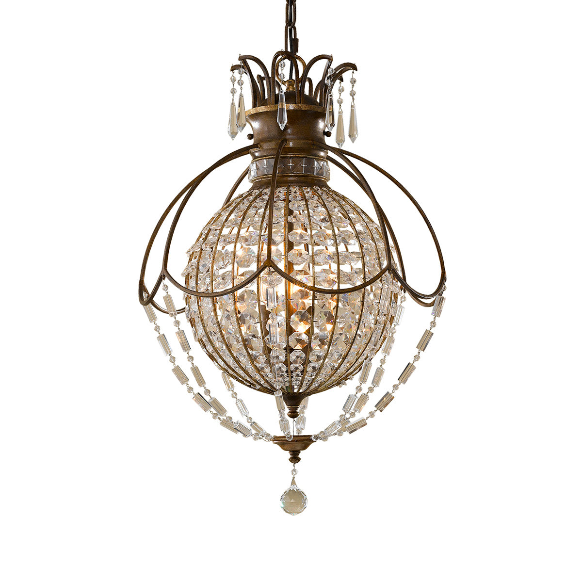 Bellini 3-Light Chandelier (Antique Quartz Crystal & Bronze)