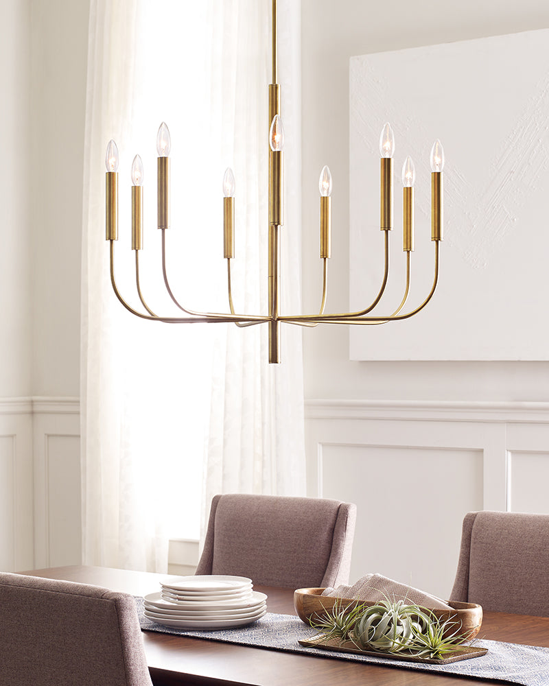 Brianna 9-Light Chandelier (Burnished Brass & White Linen)