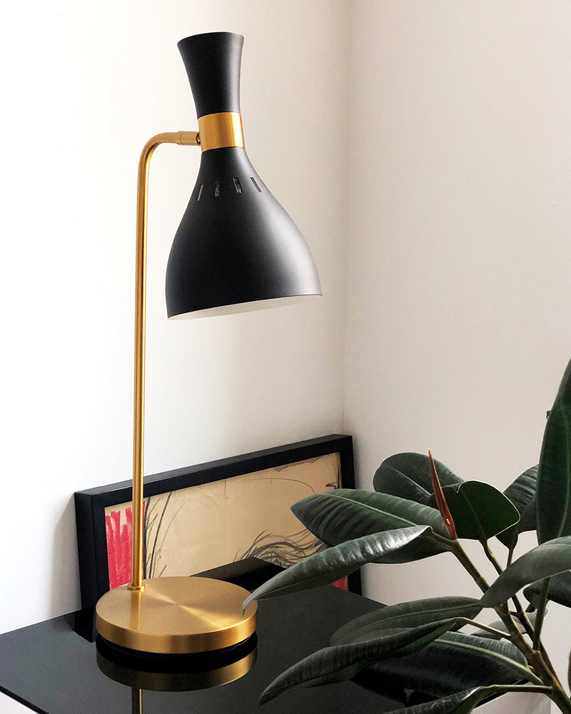 Joan 1 Light Table Lamp - Midnight Black & Burnished Brass