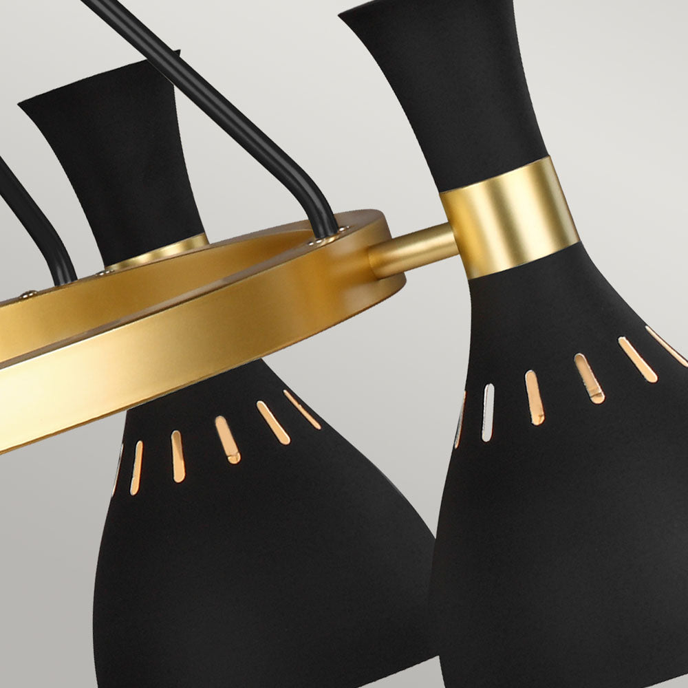 Joan 5 Light Chandelier - Midnight Black & Burnished Brass