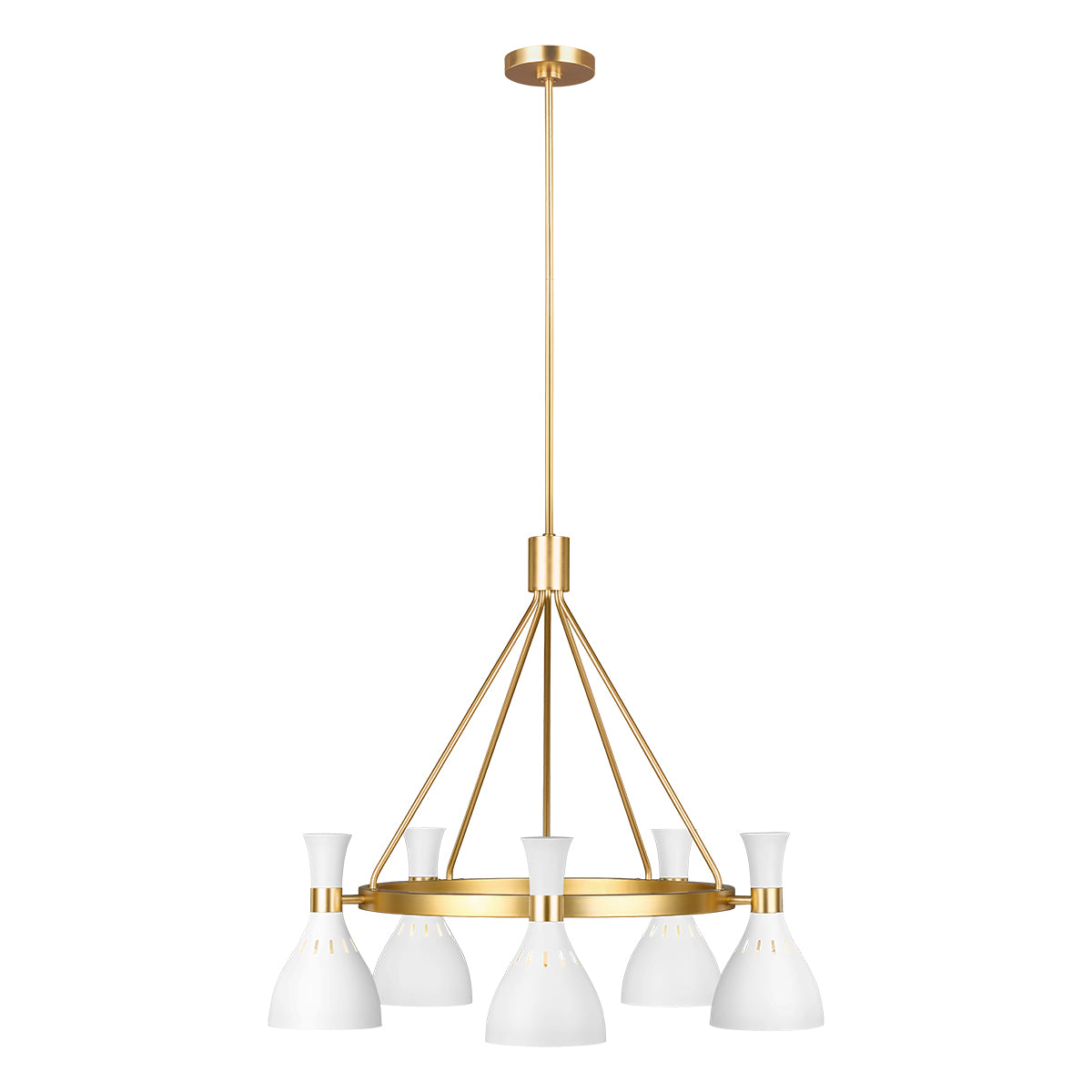Joan 5 Light Chandelier - Matte White & Burnished Brass