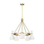 Joan 5 Light Chandelier - Matte White & Burnished Brass