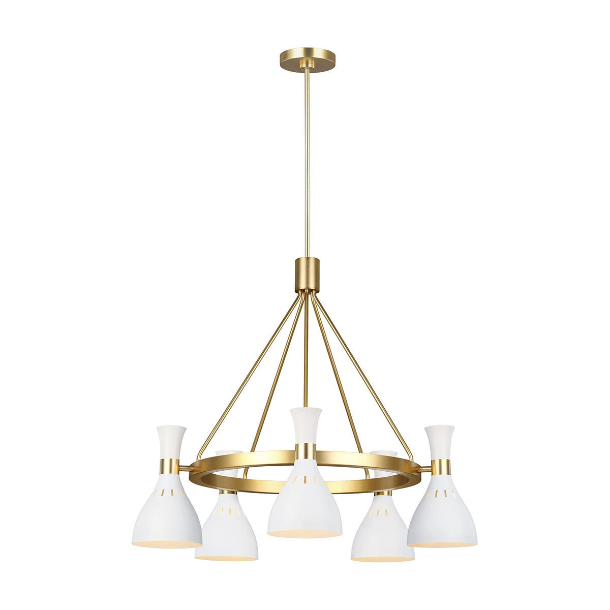 Joan 5 Light Chandelier - Matte White & Burnished Brass
