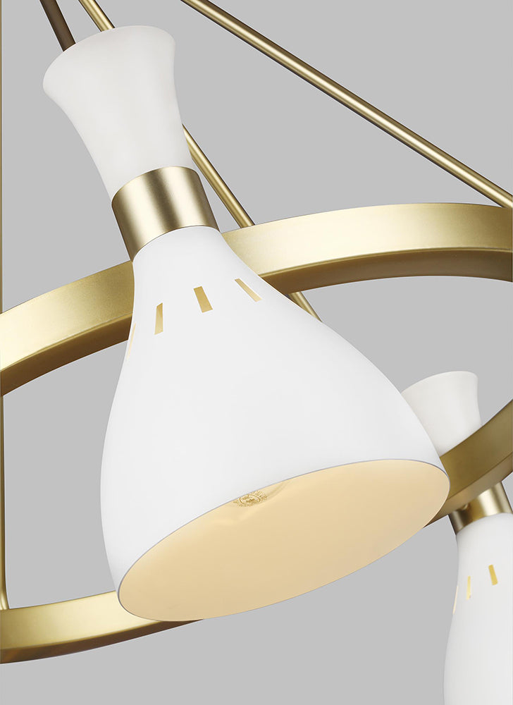 Joan 5 Light Chandelier - Matte White & Burnished Brass