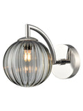 Globe Wall light polished nickel with smoked ribbed glass