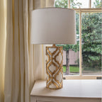 Arabella 1-Light Distressed Gold Table Lamp with Fabric Shade