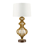 Octavia 1-Light Distressed Gold Table Lamp with Dark Brown Base & Fabric Shade