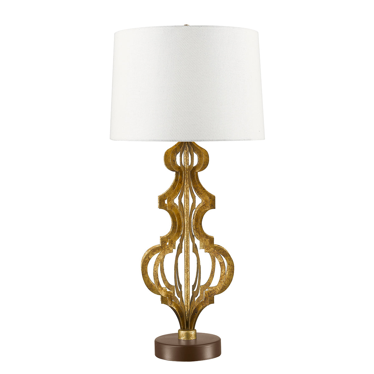 Octavia 1-Light Distressed Gold Table Lamp with Dark Brown Base & Fabric Shade