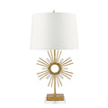 Sun King 1-Light Distressed Gold Table Lamp with Sunburst Design & Fabric Shade