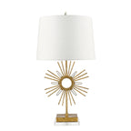 Sun King 1-Light Distressed Gold Table Lamp with Sunburst Design & Fabric Shade