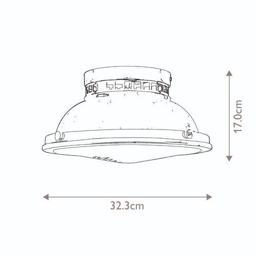 Amelia 2lt flush ceiling light with dome shade and screw fitting, 32.3cm diameter