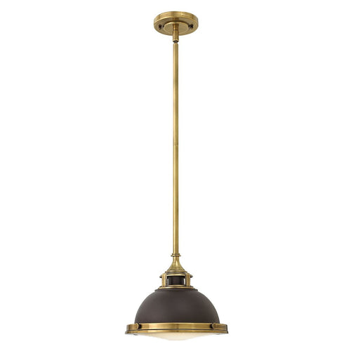 Brass and black dome pendant light with rod suspension