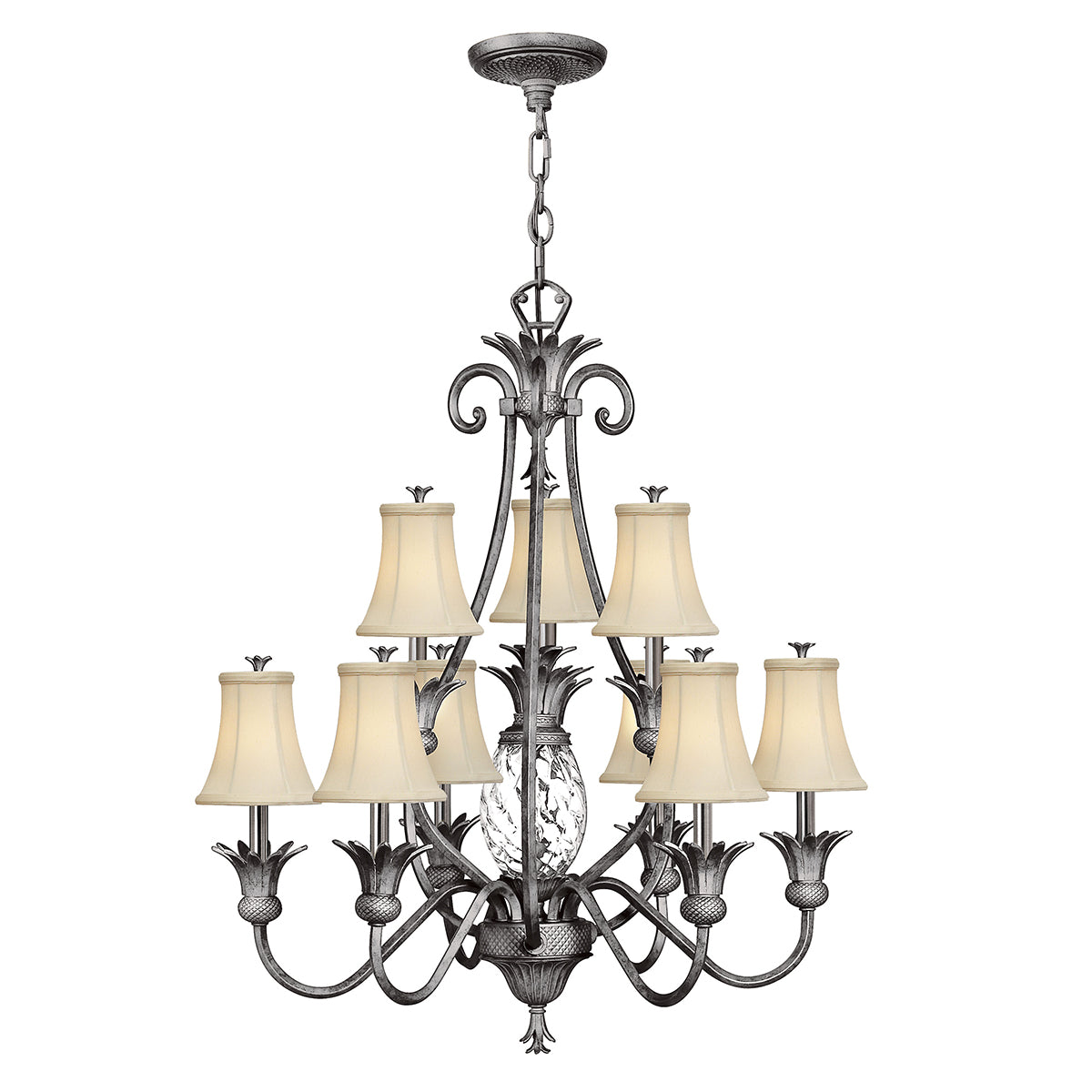 Plantation 10-Light Chandelier (Polished Antique Nickel Finish)