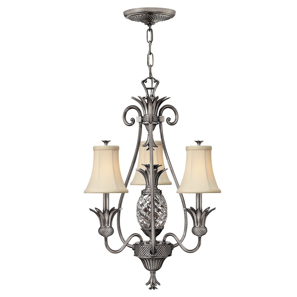 Plantation 3-Light Chandelier (Polished Antique Nickel Finish)