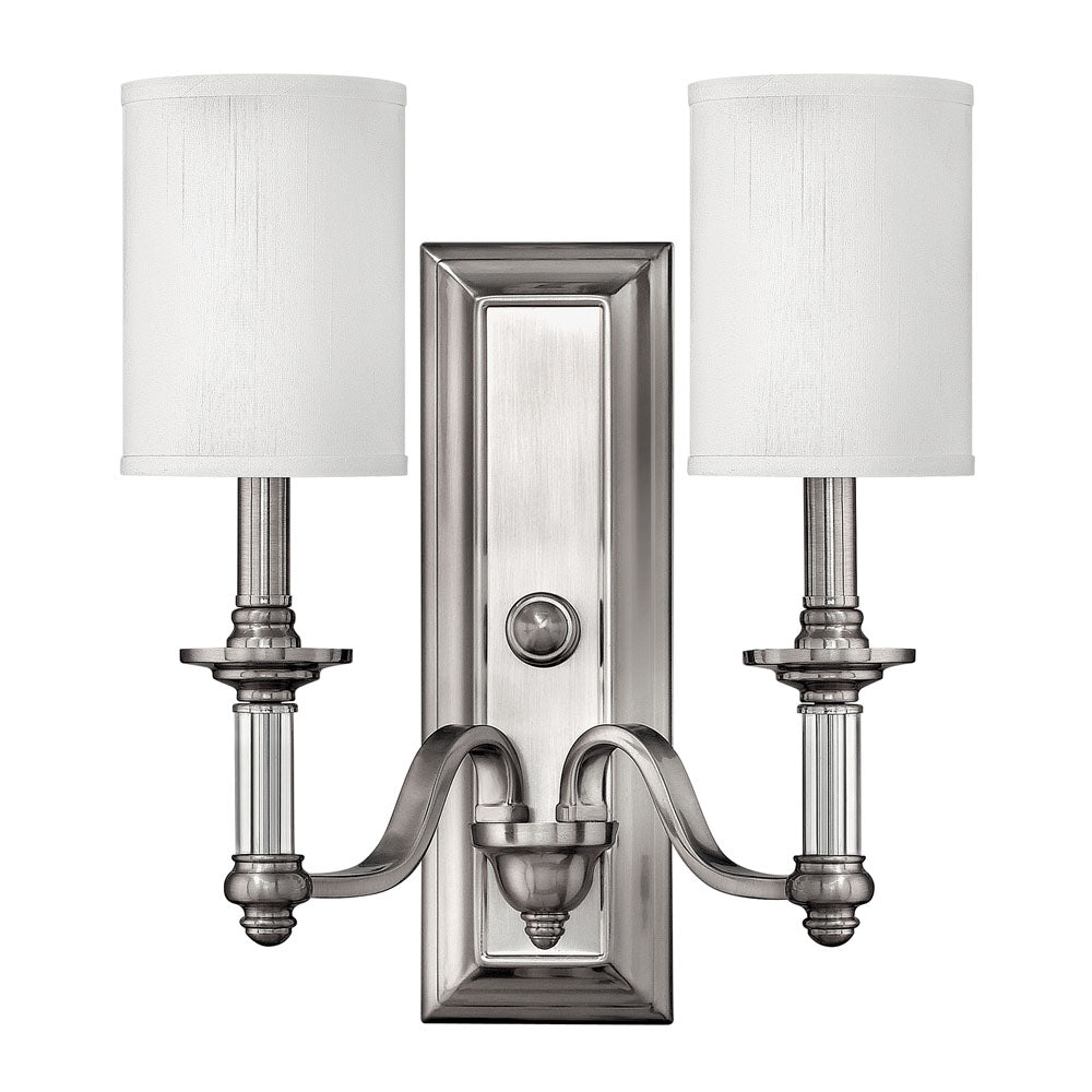Sussex 2-Light Wall Sconce (Brushed Nickel & White Shade)