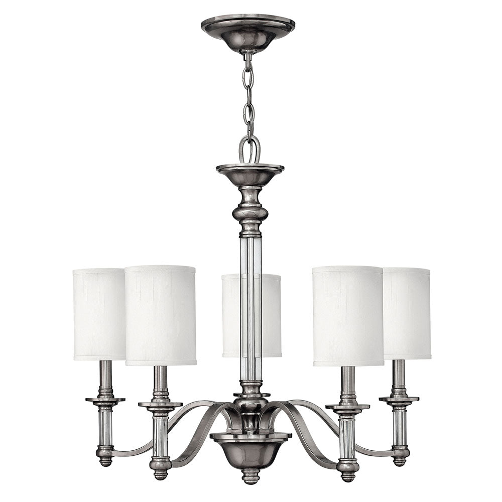 Sussex 5-Light Chandelier (Brushed Nickel & White Shade)