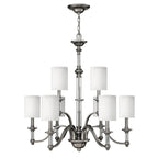 Sussex 9-Light Chandelier (Brushed Nickel & White Shade)