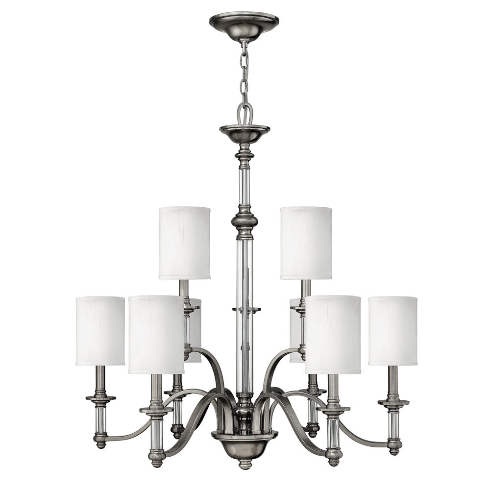 Sussex 9-Light Chandelier (Brushed Nickel & White Shade)