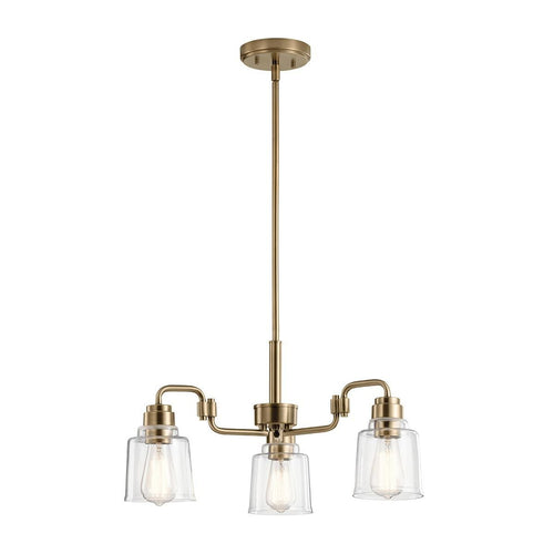 Aivian 3 light brass chandelier with clear glass shades and central stem