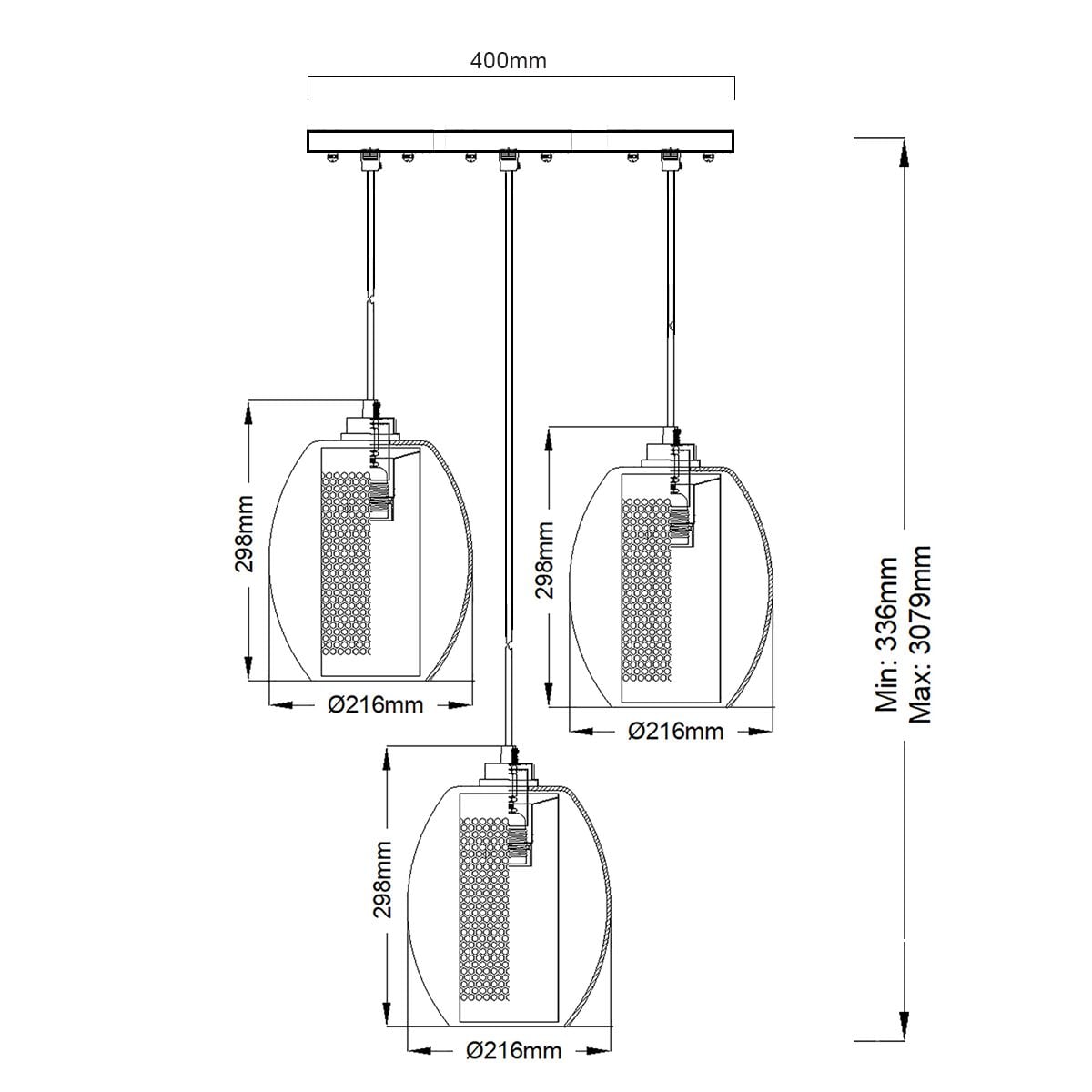 Asher 3 Light Pendant Circle