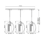 Asher 3 Light Pendant Rectangle