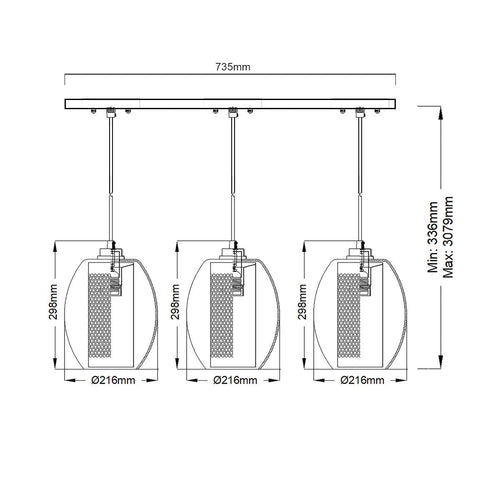 Asher 3 Light Pendant Rectangle