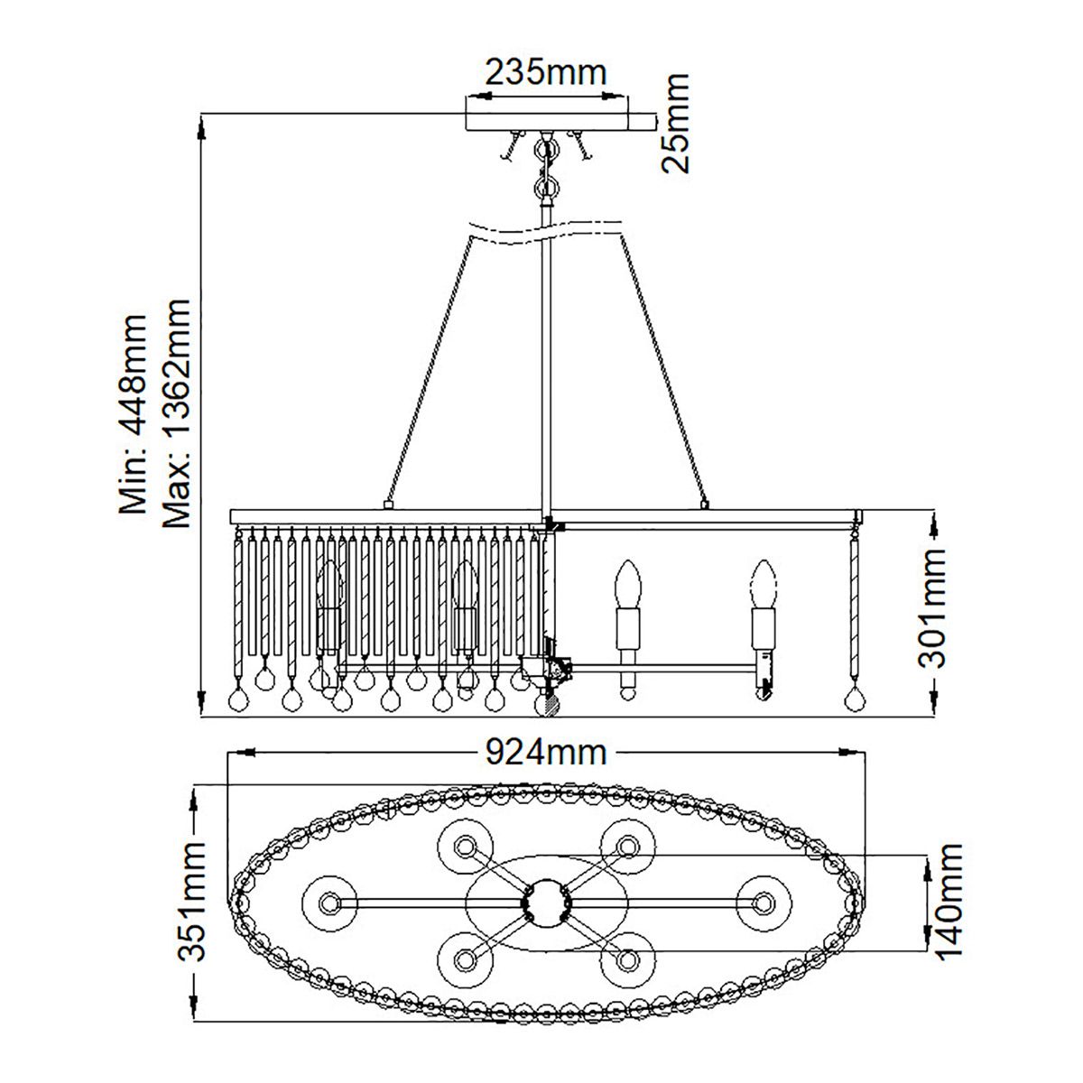 Piper 6 Light Oval Chandelier/ Pendant