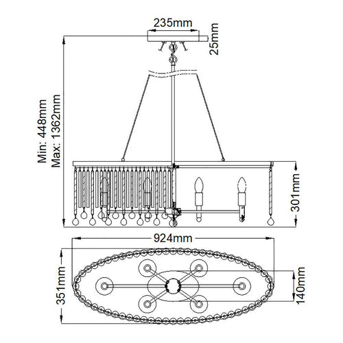 Piper 6 Light Oval Chandelier/ Pendant