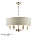 Laura Ashley Sorrento 6 Light Pendant Satin Nickel With Natural Shade