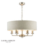 Laura Ashley Sorrento 6 Light Pendant Satin Nickel With Natural Shade