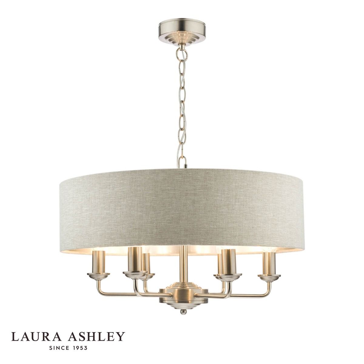 Laura Ashley Sorrento 6 Light Pendant Satin Nickel With Natural Shade