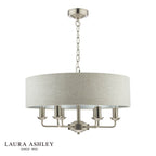Laura Ashley Sorrento 6 Light Pendant Satin Nickel With Natural Shade
