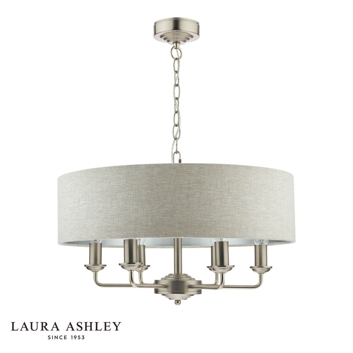 Laura Ashley Sorrento 6 Light Pendant Satin Nickel With Natural Shade