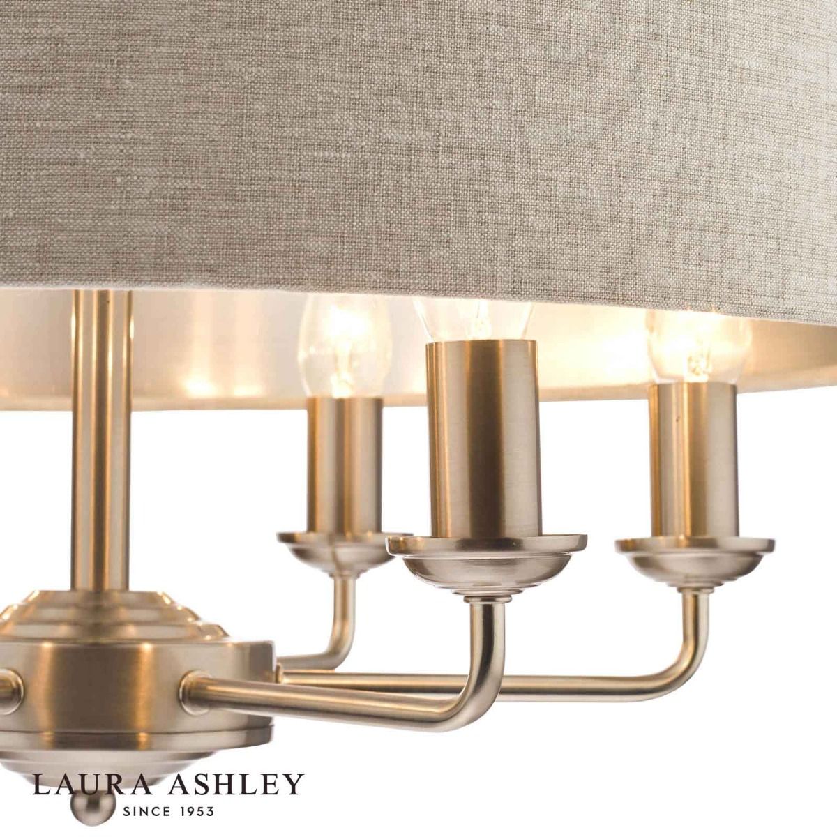 Laura Ashley Sorrento 6 Light Pendant Satin Nickel With Natural Shade