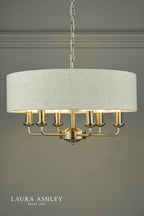 Laura Ashley Sorrento 6 Light Pendant Satin Nickel With Natural Shade