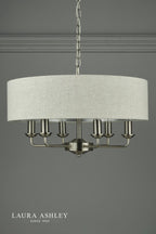 Laura Ashley Sorrento 6 Light Pendant Satin Nickel With Natural Shade