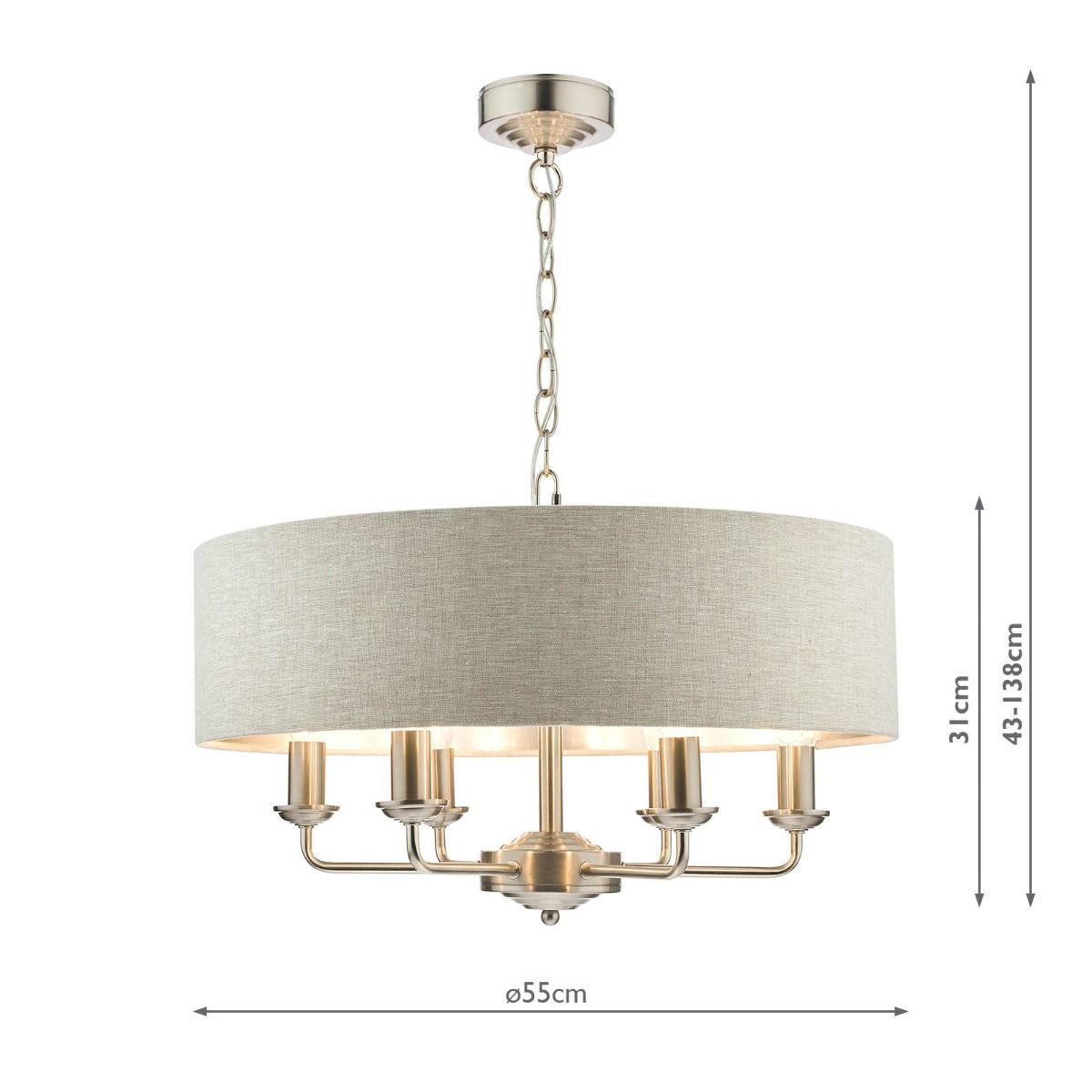 Laura Ashley Sorrento 6 Light Pendant Satin Nickel With Natural Shade