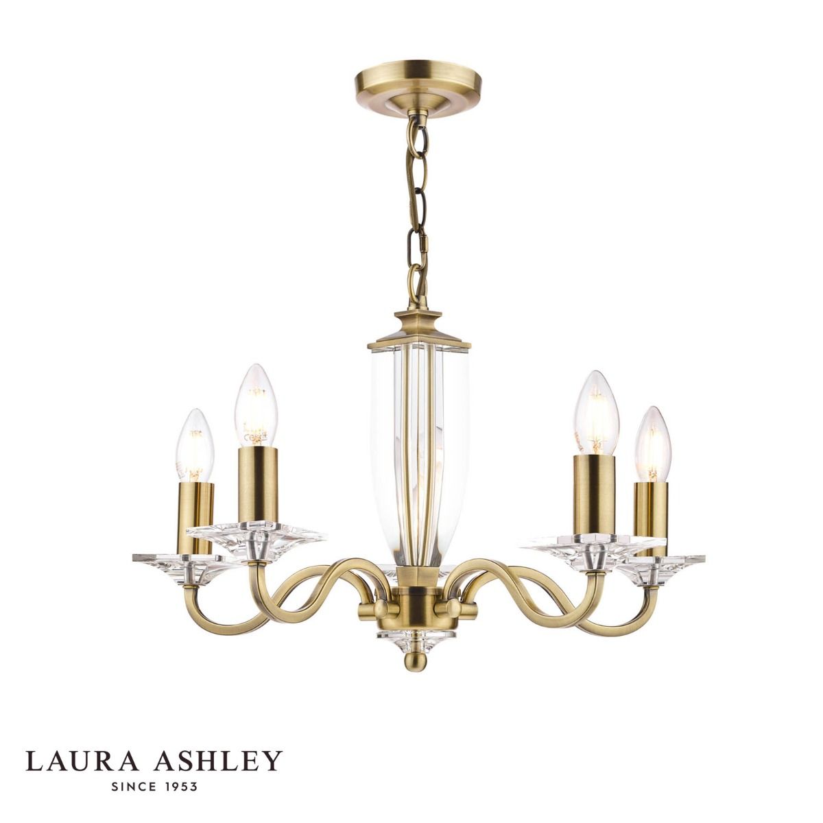 Laura Ashley Carson 5 Light Armed Pendant Antique Brass and Crystal Fitting Only