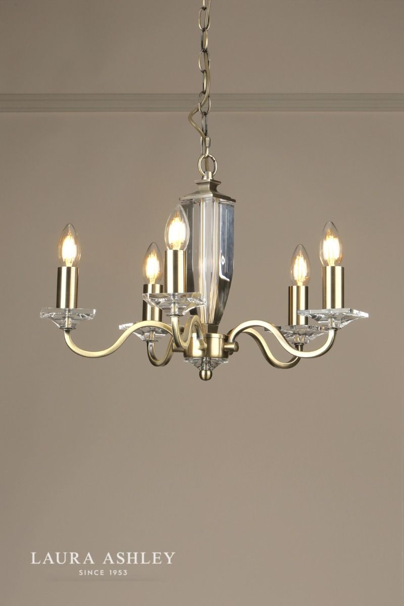 Laura Ashley Carson 5 Light Armed Pendant Antique Brass and Crystal Fitting Only