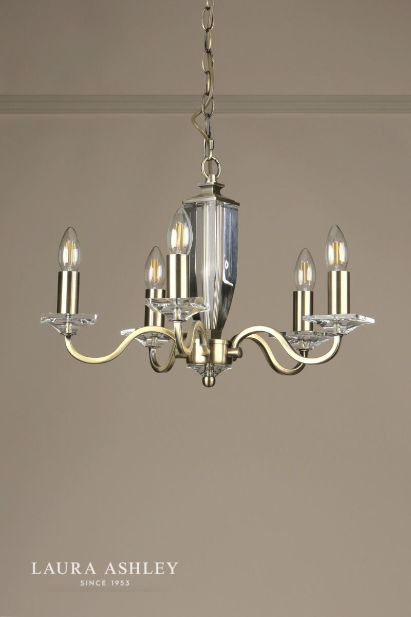 Laura Ashley Carson 5 Light Armed Pendant Antique Brass and Crystal Fitting Only