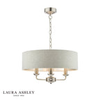 Laura Ashley Sorrento 3 Light Pendant Satin Nickel With Natural Shade