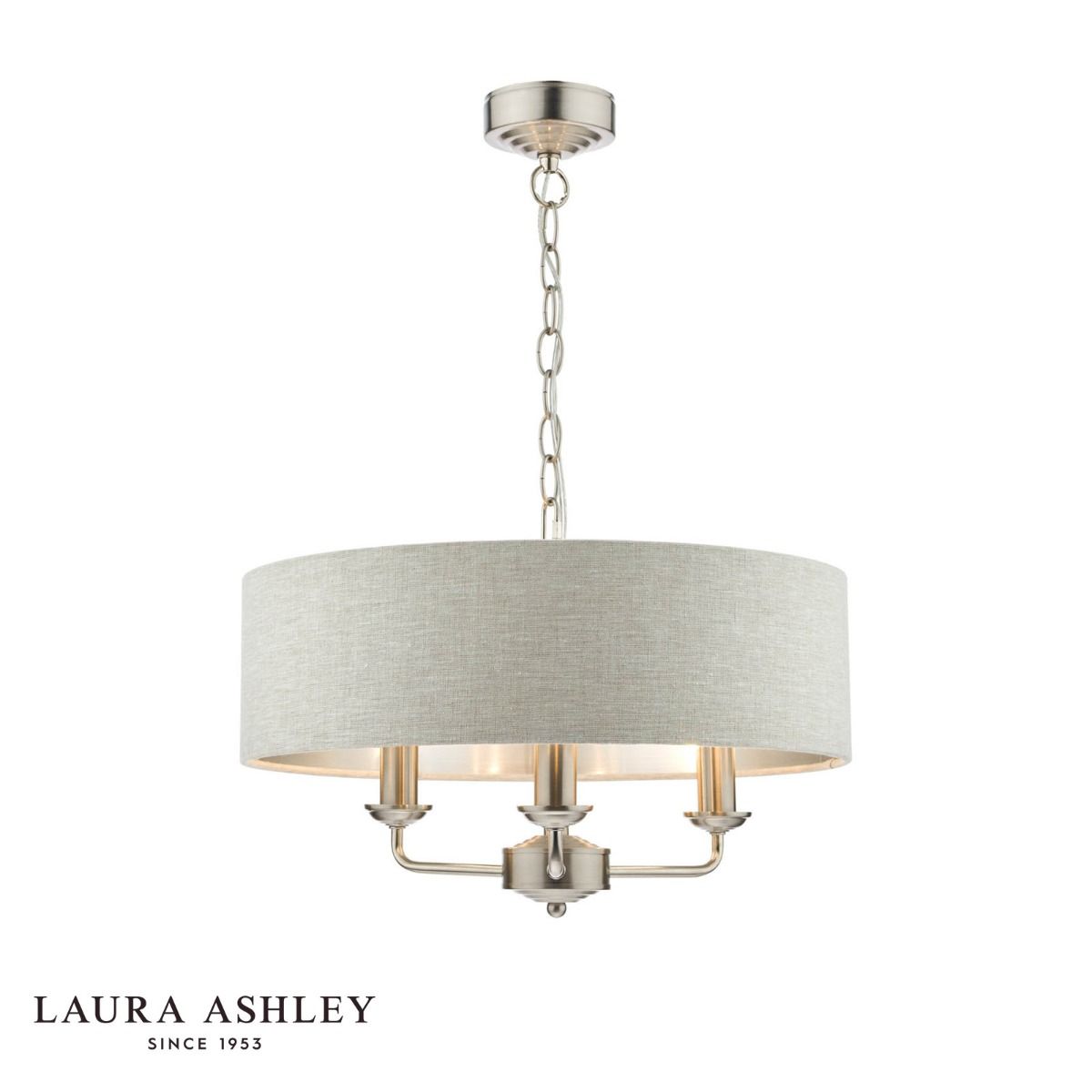 Laura Ashley Sorrento 3 Light Pendant Satin Nickel With Natural Shade