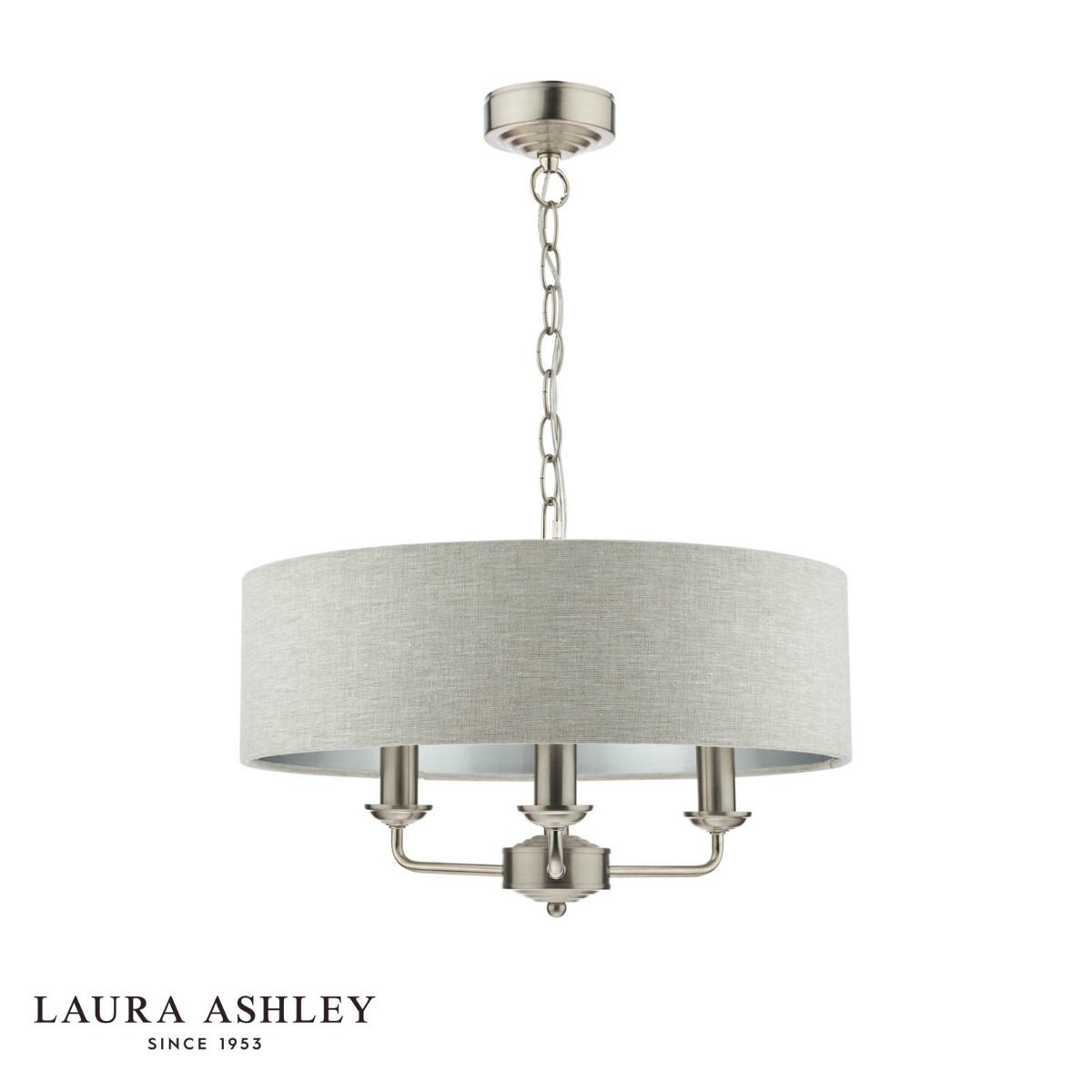 Laura Ashley Sorrento 3 Light Pendant Satin Nickel With Natural Shade