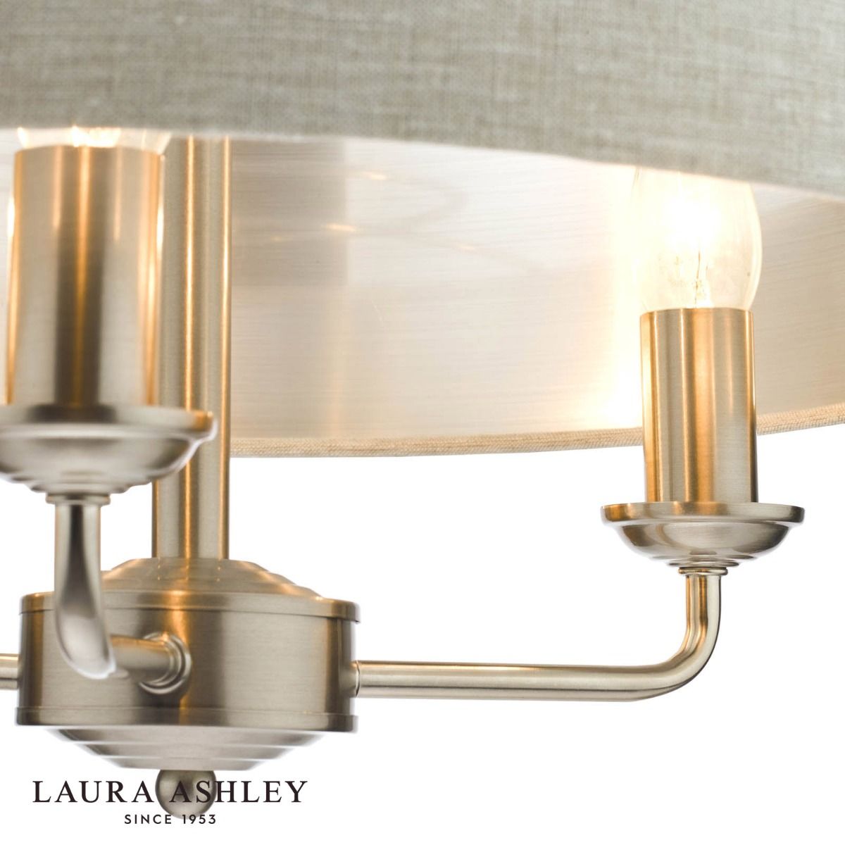 Laura Ashley Sorrento 3 Light Pendant Satin Nickel With Natural Shade