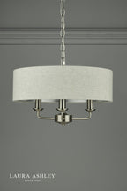 Laura Ashley Sorrento 3 Light Pendant Satin Nickel With Natural Shade