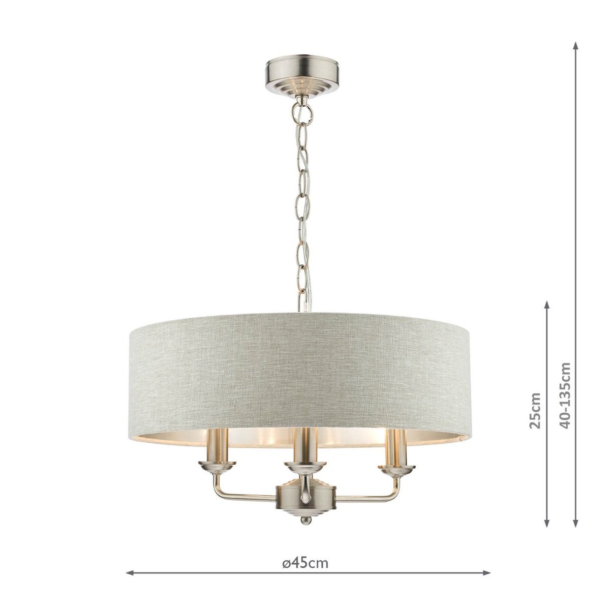 Laura Ashley Sorrento 3 Light Pendant Satin Nickel With Natural Shade