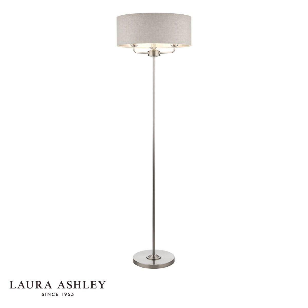 Laura Ashley Sorrento 3 Light Floor Lamp Satin Nickel With Natural Shade