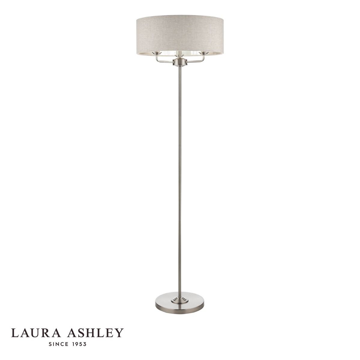 Laura Ashley Sorrento 3 Light Floor Lamp Satin Nickel With Natural Shade