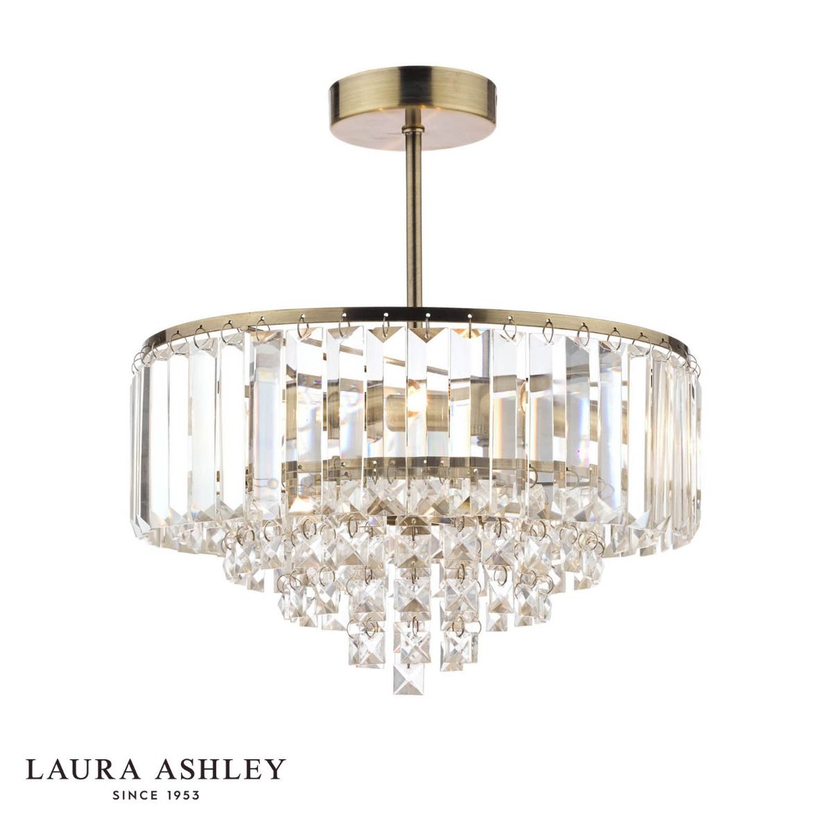 Laura Ashley Vienna 3lt Semi Flush Crystal & Antique Brass