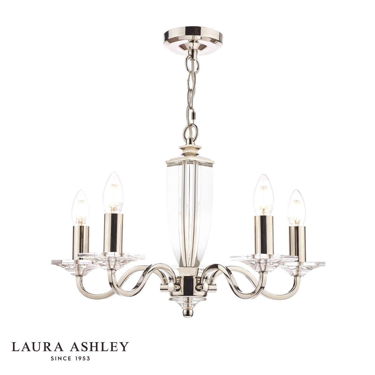 Laura Ashley Carson 5 Light Armed Pendant Polished Nickel and Crystal Fitting Only